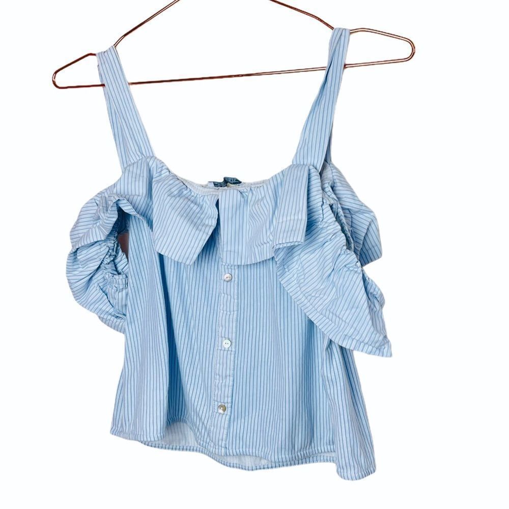 EUC Zara Blue Striped Cold Shoulder Top Small